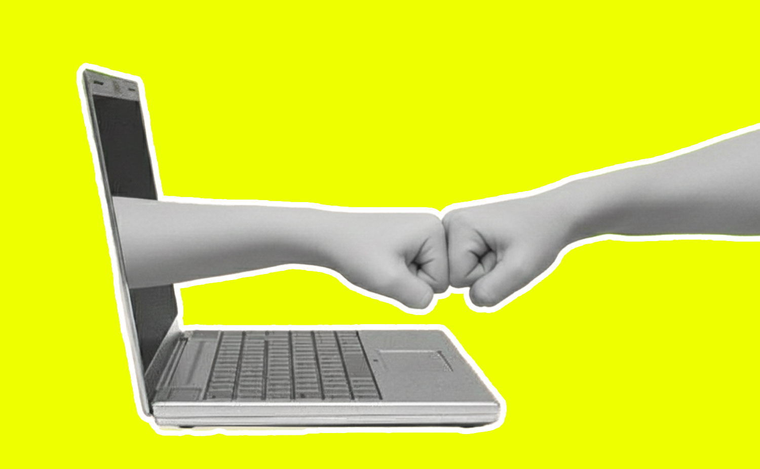 Female customer support agent wearing headset working at desktop computer, with large blue screen displaying 'Customer Support'